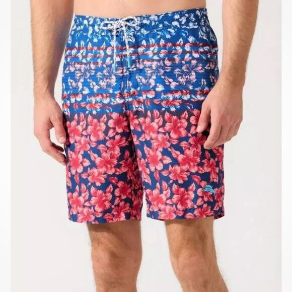 NWT TOMMY BAHAMA Men's M Baja Floral Stripes 9" Board Shorts Sz Small - Picture 1 of 5